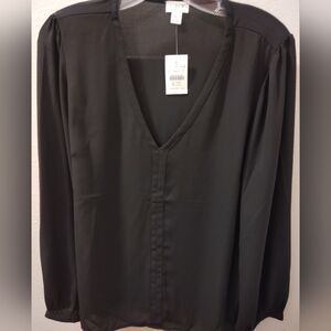 J. Crew Classic Black V-Neck Blouse